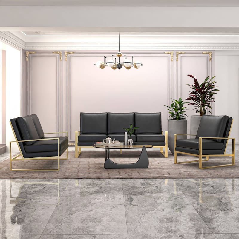 LeisureMod Modern 3-Piece Leather Sofa Set For 6 - Includes Sofa, Loveseat & Accent Chair for Home Office Living Room Bedroom