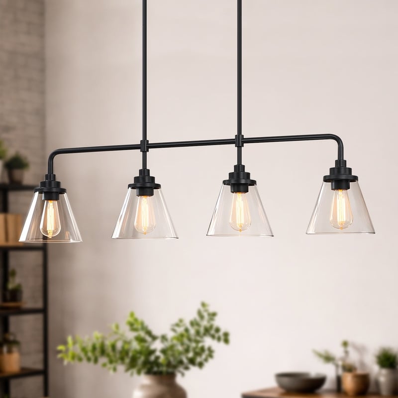 4-Light Black Kitchen Island Light Liner Chandelier - 38.6 in. W