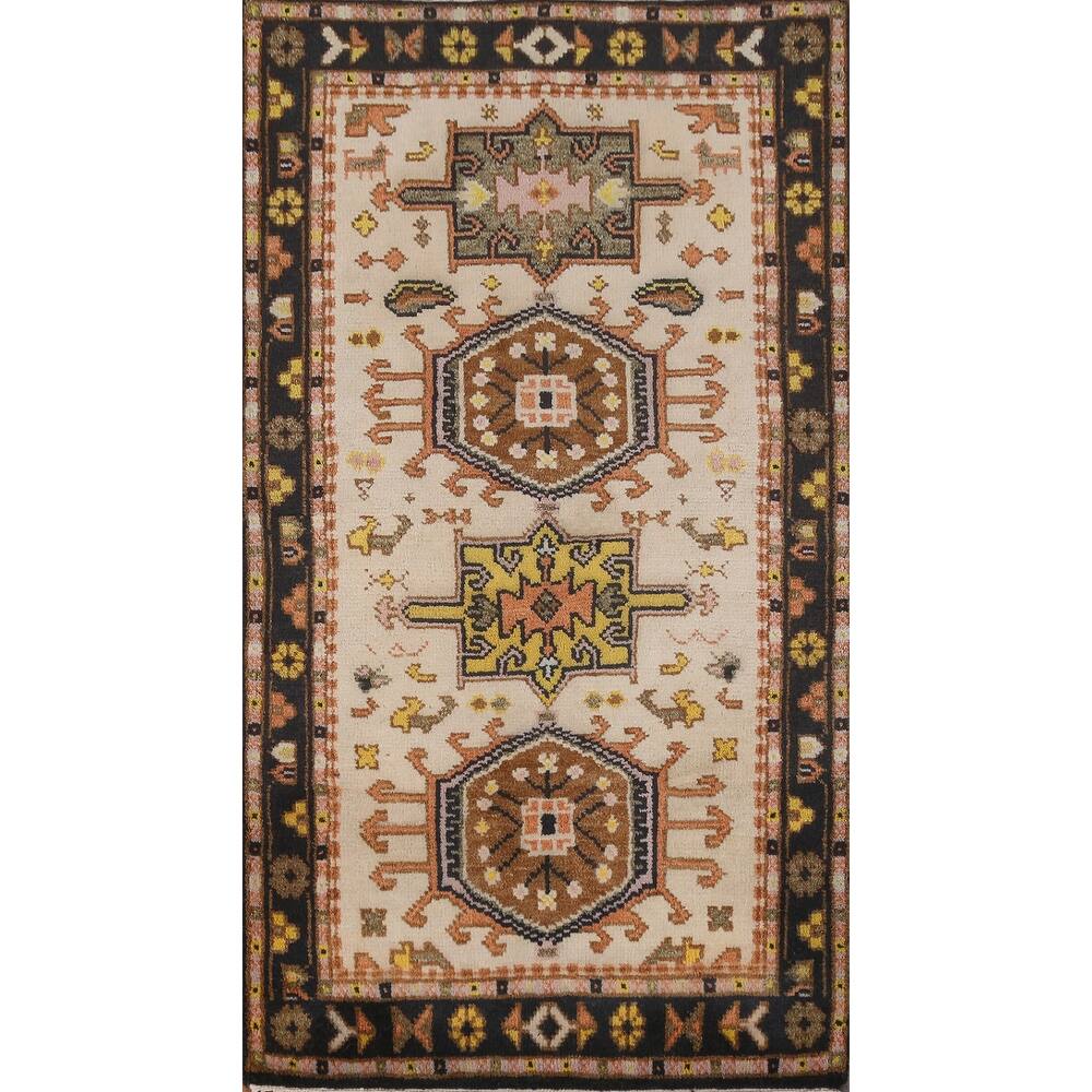 Traditional Beige Heriz Serapi Indian Rug Hand-Knotted Wool Carpet - 3'0" x 5'3"