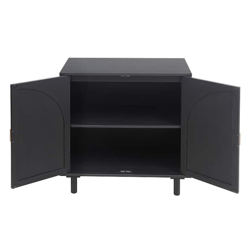 Roomfitters Modern 2 Door Accent Cabinet with Rattan Doors, Storage Sideboard for Living Room, Bedroom, Study, Black