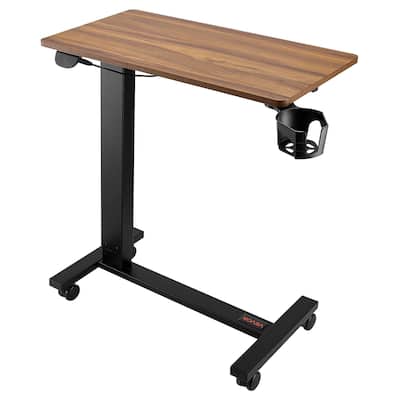 Wood and Black Electric Overbed Table with Adjustable Height and Tilting Top