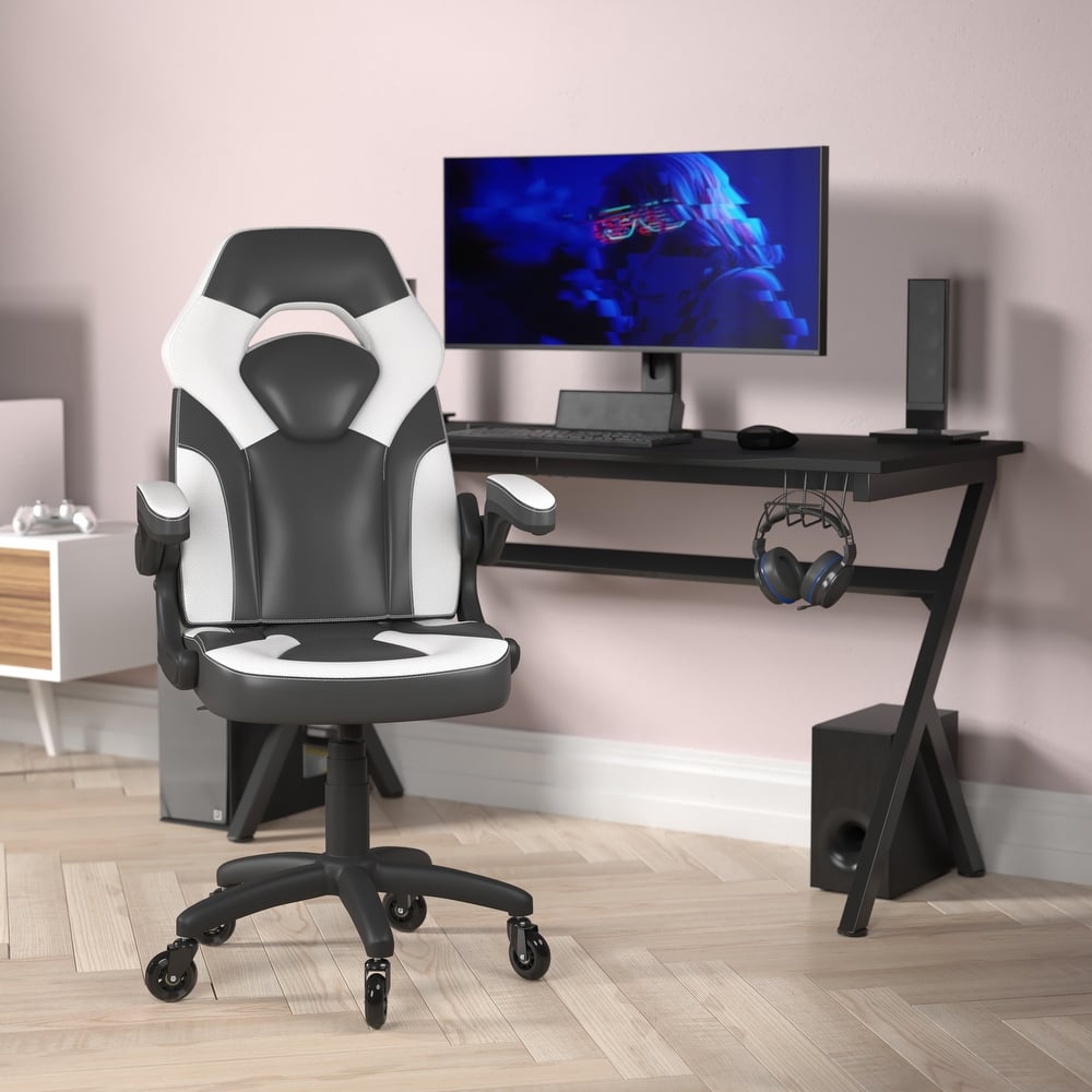 Office Gaming Chair with Skater Wheels & Flip Up Arms - LeatherSoft