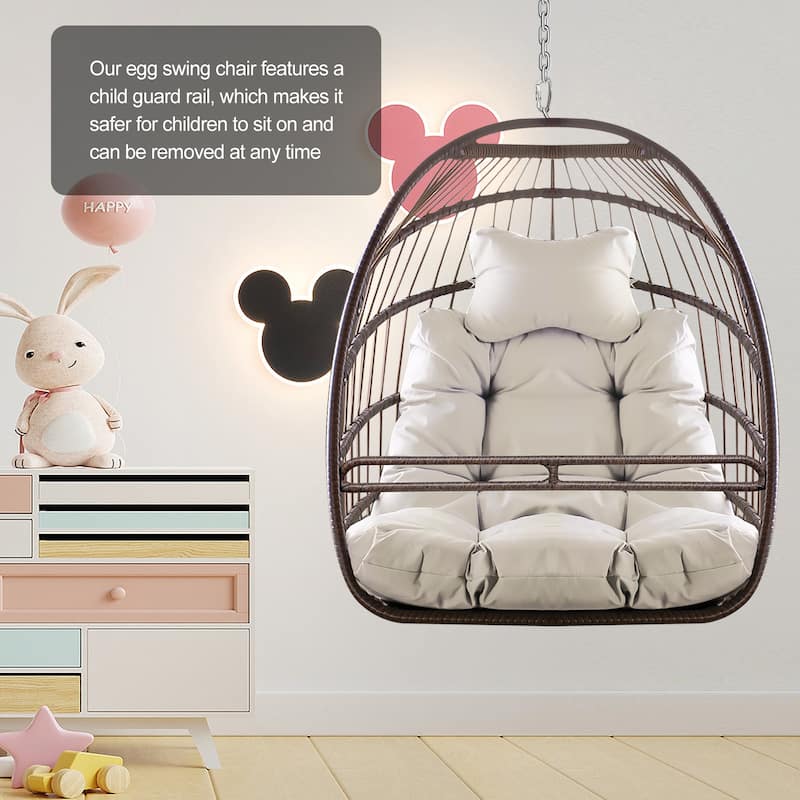 Swing Hammock Egg Basket Chairs, UV Resistant Cushion Hanging Chair, Foldable Frame Ceiling Rattan Chair