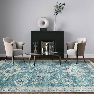 Hand Knotted Turkish Oushak Turquoise Arts & Crafts Wool Area Rug