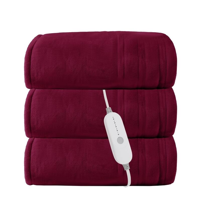 Flannel Electric Heated Blanket With Controller - 84*90 - Dark Red