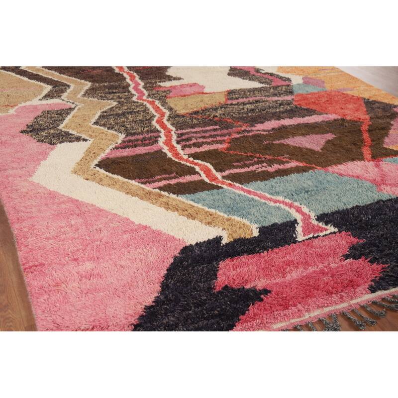 Abstract Plush Moroccan Oriental Area Rug Hand-Knotted Wool Carpet - 8'0" x 10'8"