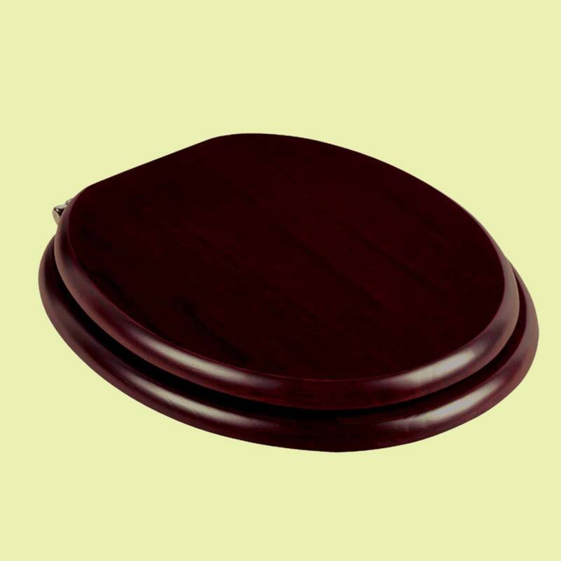 Cherry Finish Wooden Round Toilet Seat with Lid with Chrome Hinges and Non Slip Polymer Bumper Stabilizers