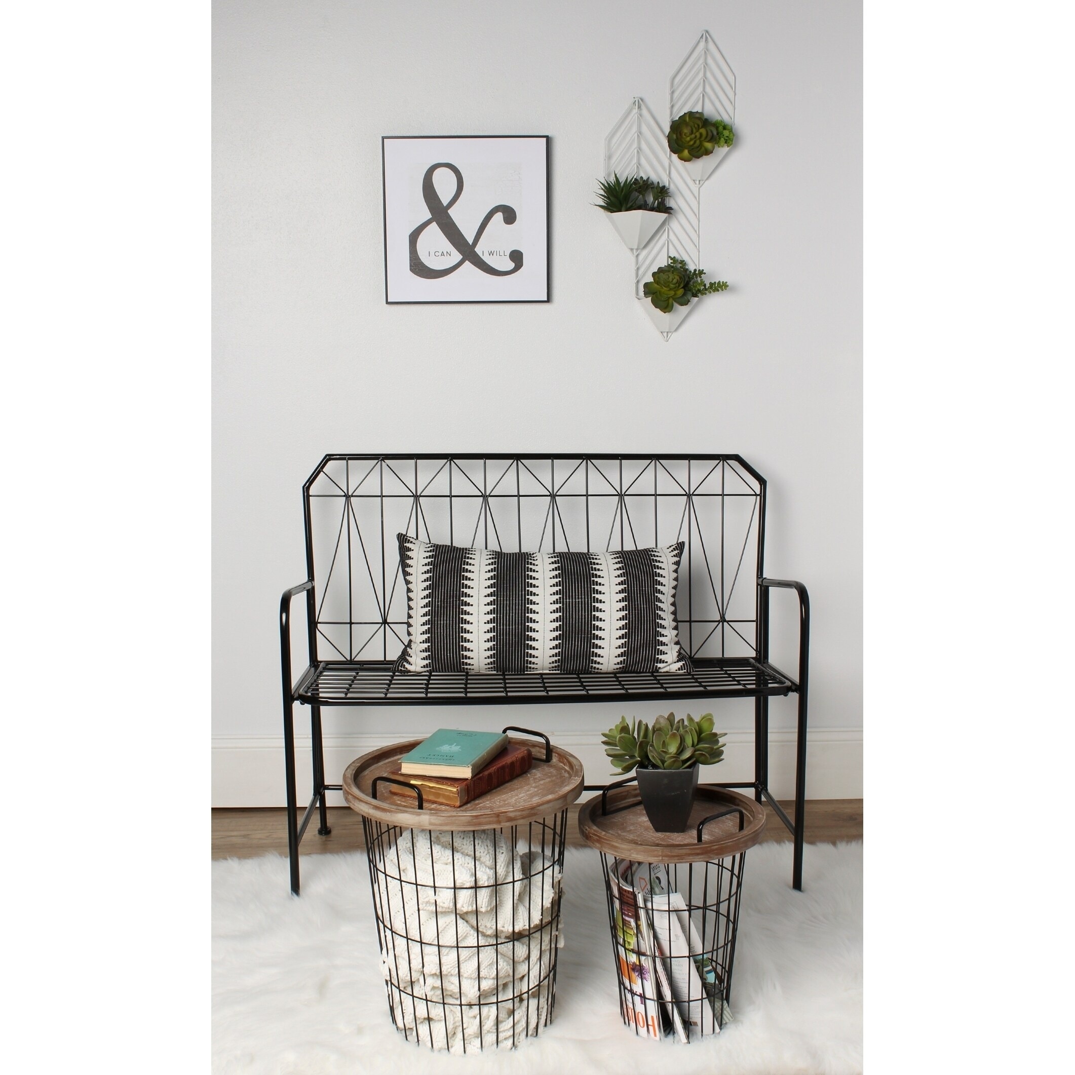 Carbon Loft Brown Metal/ Wood Tray Nesting Accent Tables