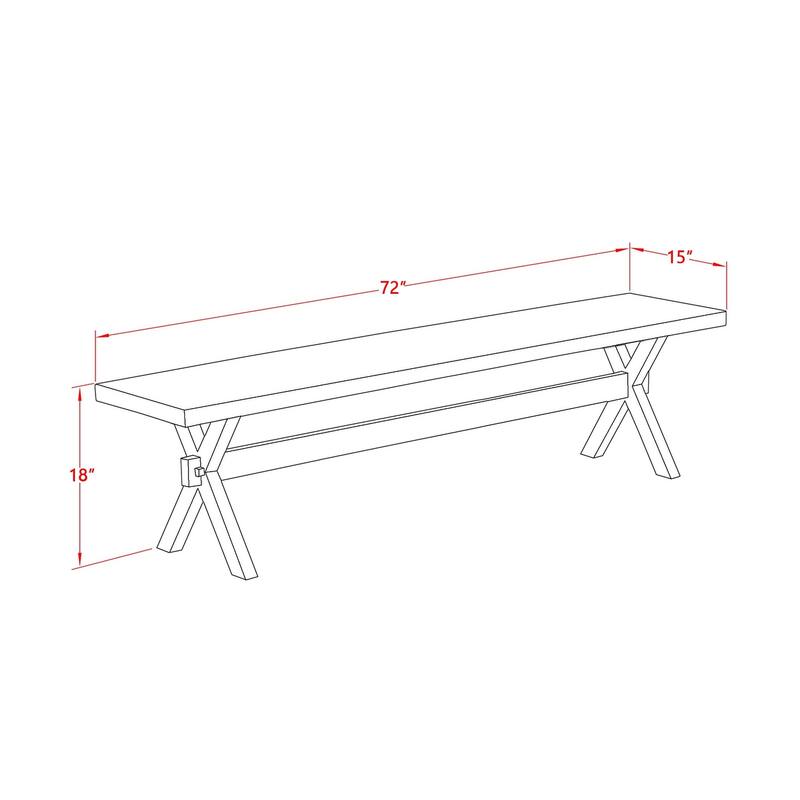 East West Furniture X-Style Modern Dining Bench with Wooden Seat, 72x15x18 Inch, Multi-Color (Finish Options)