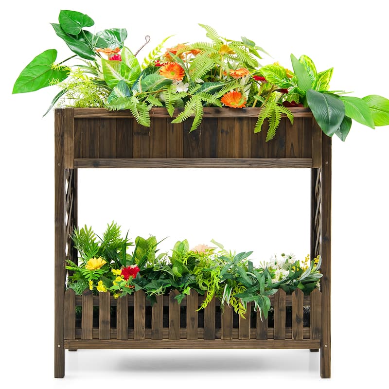 Costway 2-Tier Wood Raised Garden Bed Elevated Planter Box for - 35.5''x 12''x 35.5''