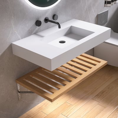 MEDUNJESS 35'' Rectangular Solid Surface Countertop Sink with Shelf