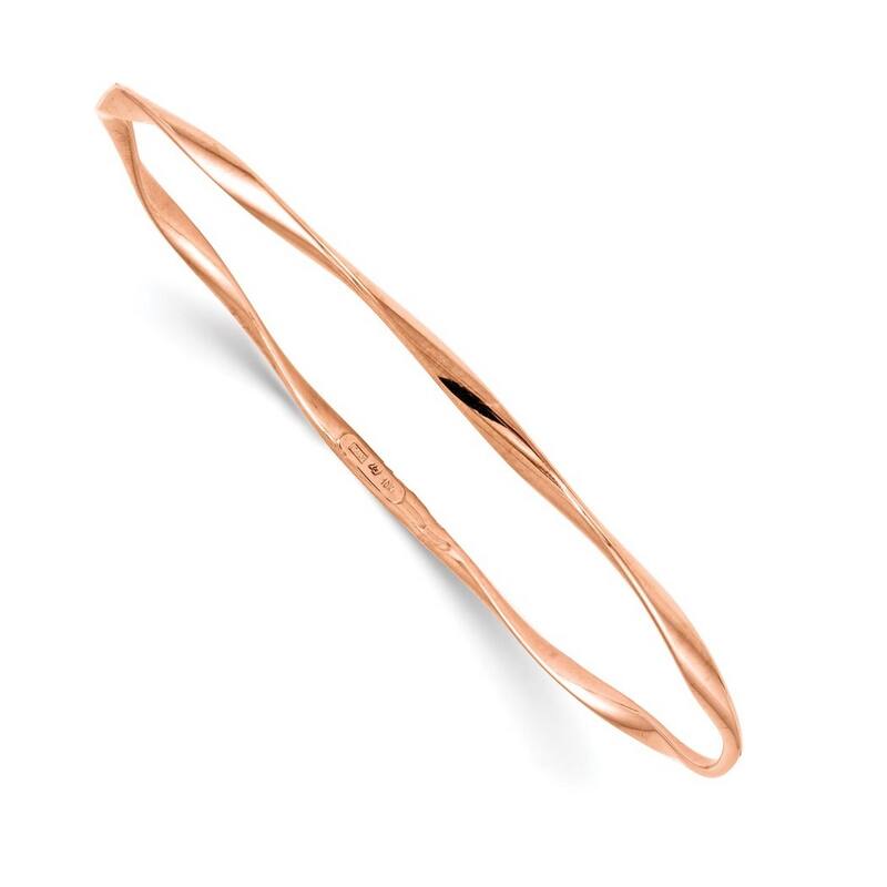 Curata 10k Rose Gold 7" Twisted Slip on Polished Stackable Bangle Bracelet