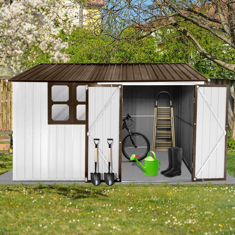 GDFStudio - Sophia Reynolds Spacious and Secure Metal Garden Shed - 10ftx8ft - White