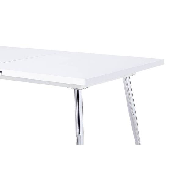 High Gloss Extendable Dining Table With Metal Base White And Silver Overstock 31265602