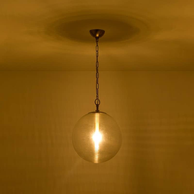 1-Light Mid-century Modern Rippled Glass Globe Single Pendant