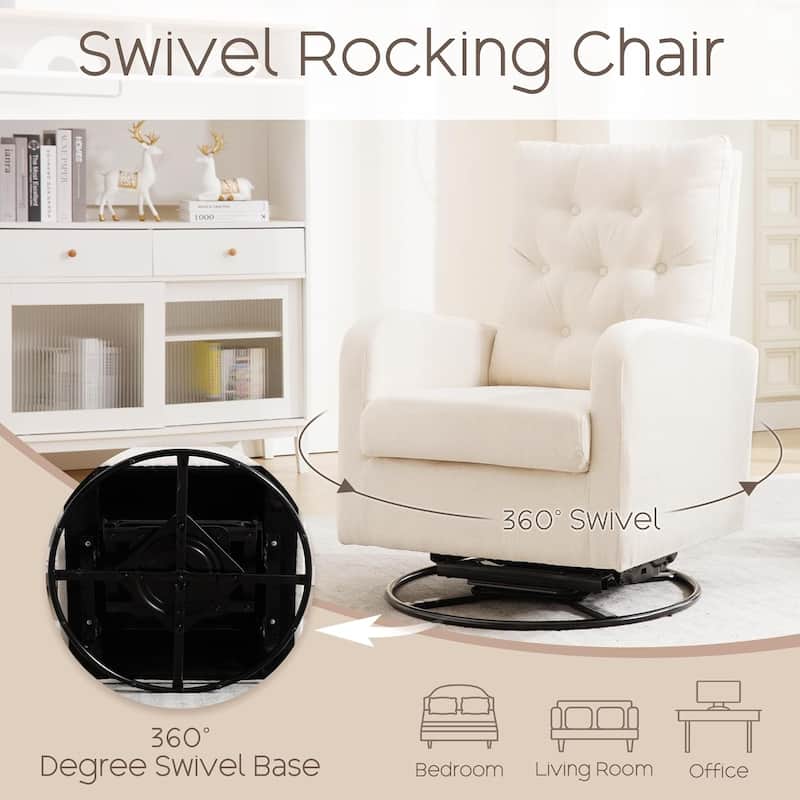HOMYKA Swivel Rocking Upholstered Armchair Nursery Glider Linen Accent Chairs
