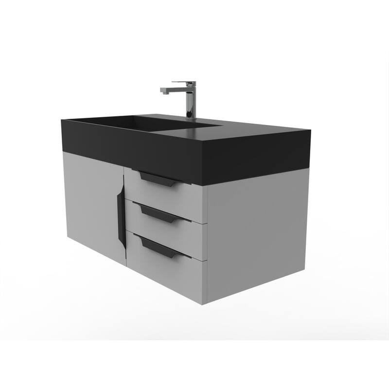 Amazon 36" Wall Mounted Bathroom Vanity Set w/ Black Top