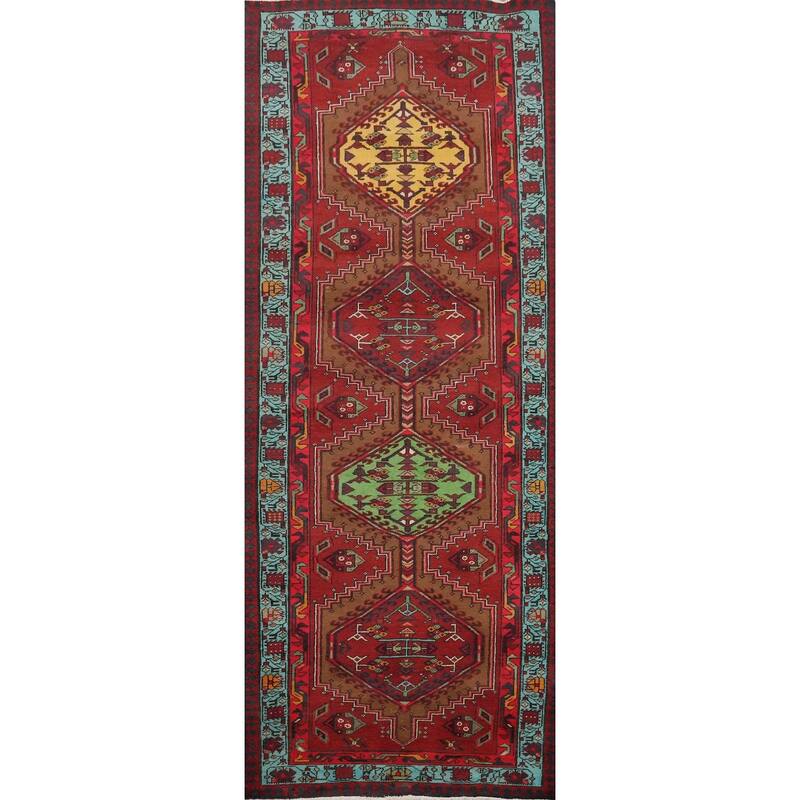 Hand Knotted Oriental 100% Wool Carpet Traditional Tribal Red Ardebil Runner Rug - 10' 3'' X 3' 8''