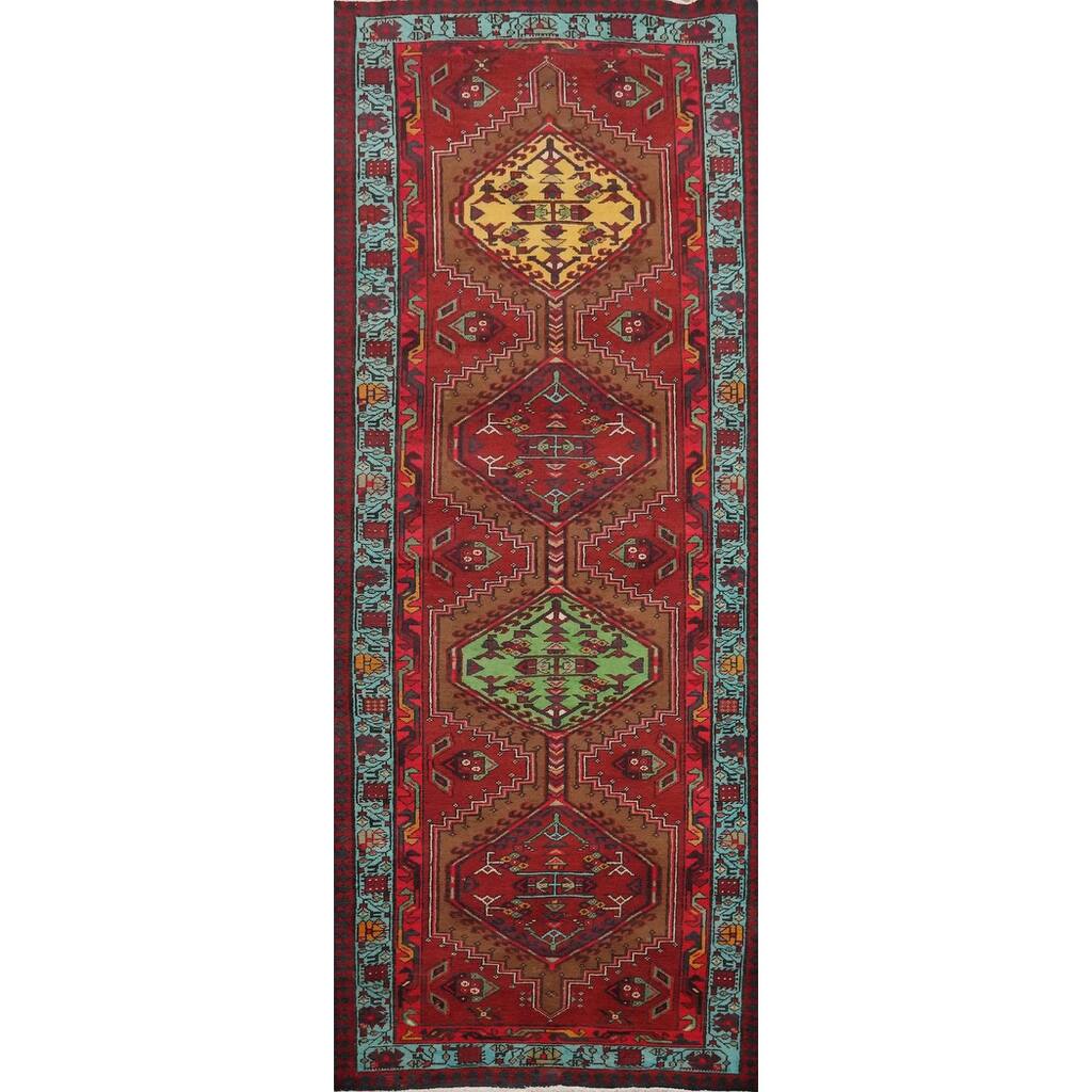 Hand Knotted Oriental 100% Wool Carpet Traditional Tribal Red Ardebil Runner Rug - 10' 3'' X 3' 8''