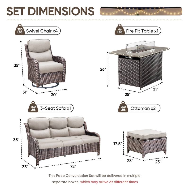 Pocassy Outdoor Fire Pit Sofa Swivel Chairs Conversation Set