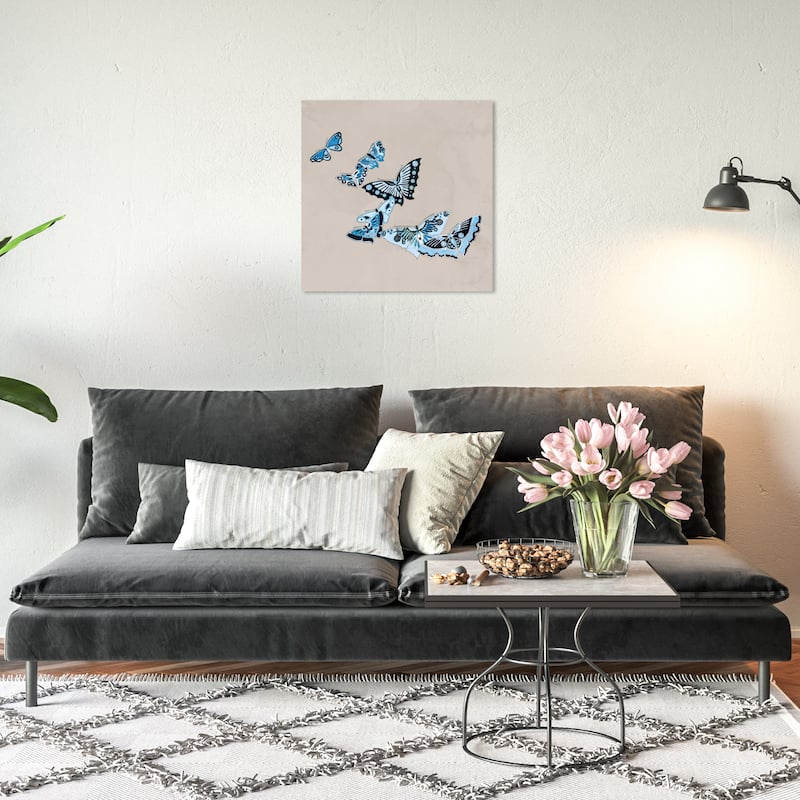 Wynwood Studio Canvas Animals Blue Butterflies Flutter Blue and Light Gray Modern & Contemporary Wall Art Canvas Print - 20 x 20