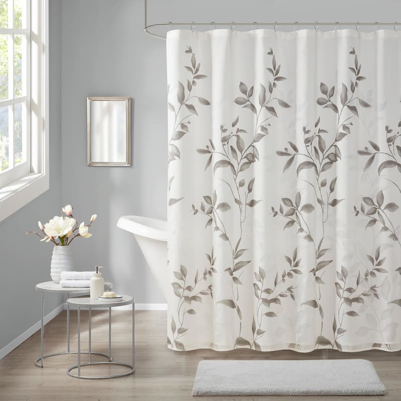 Madison Park Cecily Burnout Printed Shower Curtain - Grey