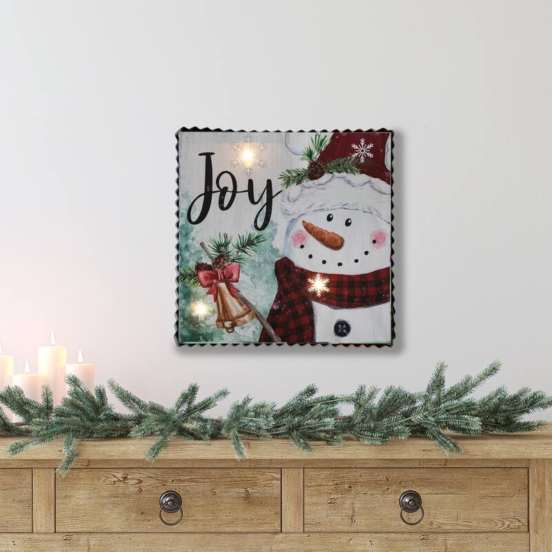 12" LED Lighted 'Joy' Snowman Christmas Canvas Wall Art