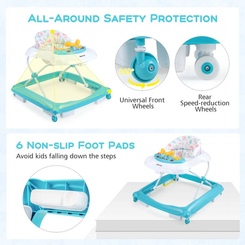 Honeyjoy Foldable Baby Walker with 3 Adjustable Heights Comfy Padded - See Details