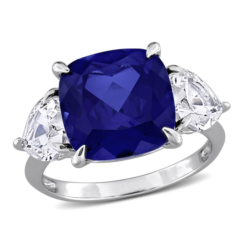 Miadora 10 5/8ct TGW Created Blue Created White Sapphire Three-Stone Ring Sterling Silver
