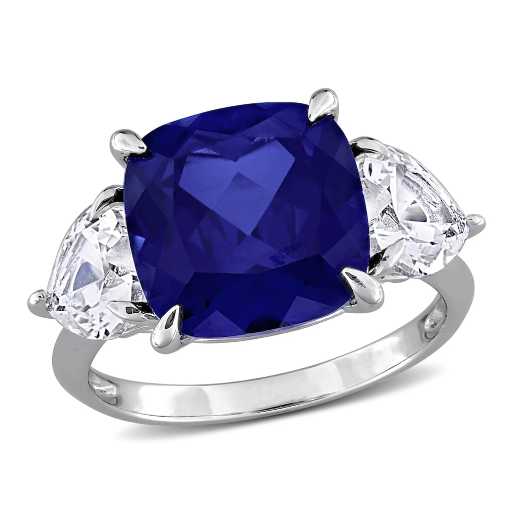 Miadora 10 5/8ct TGW Created Blue Created White Sapphire Three-Stone Ring Sterling Silver