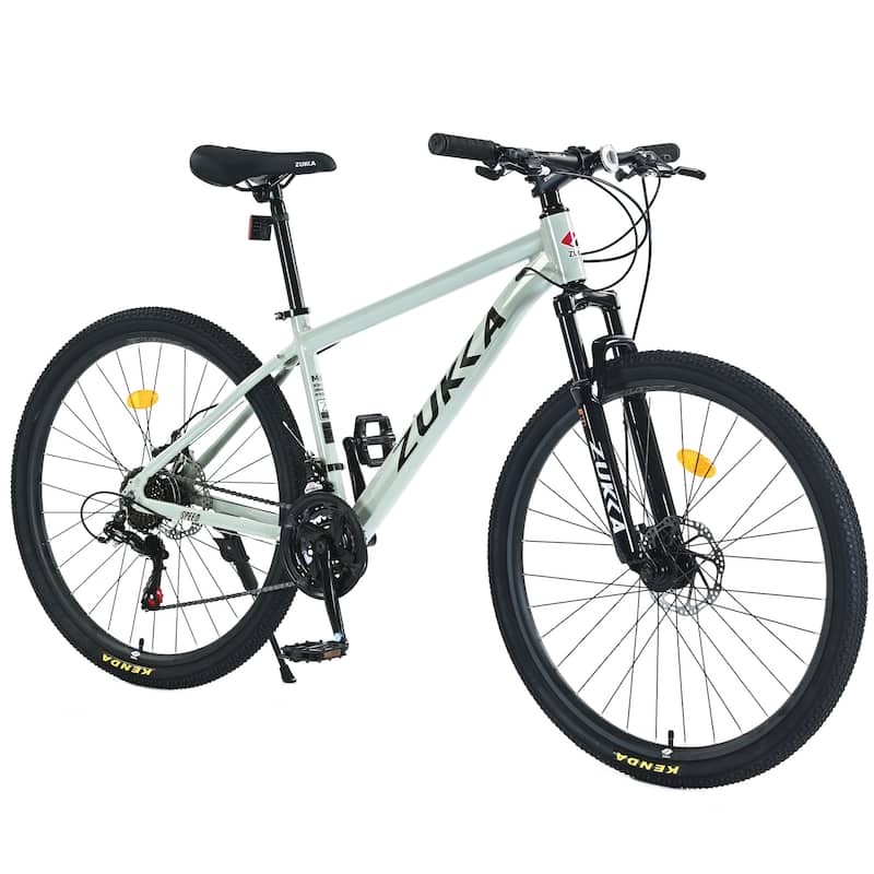 27.5 Inch Cycling Bicycle, 21 Speed Mountain Bike w/Front Suspension, Dual Disc Brakes, Aluminum Alloy Frame for Boys and Girls - Green