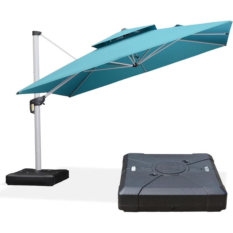 PURPLE LEAF 12ft Square Patio Umbrella Cantilever Umbrella with Base Included - Turquoise Blue