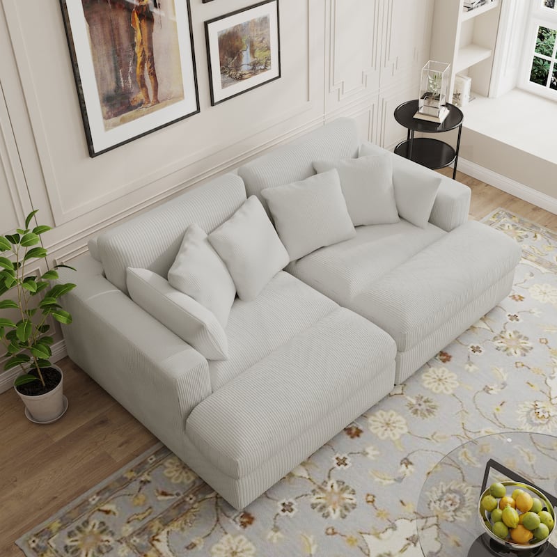 Modern Corduroy Modular Sectional Sofa Chaise Couch Bed - Sea Salt Gray&4 Pillows - Symmetrical