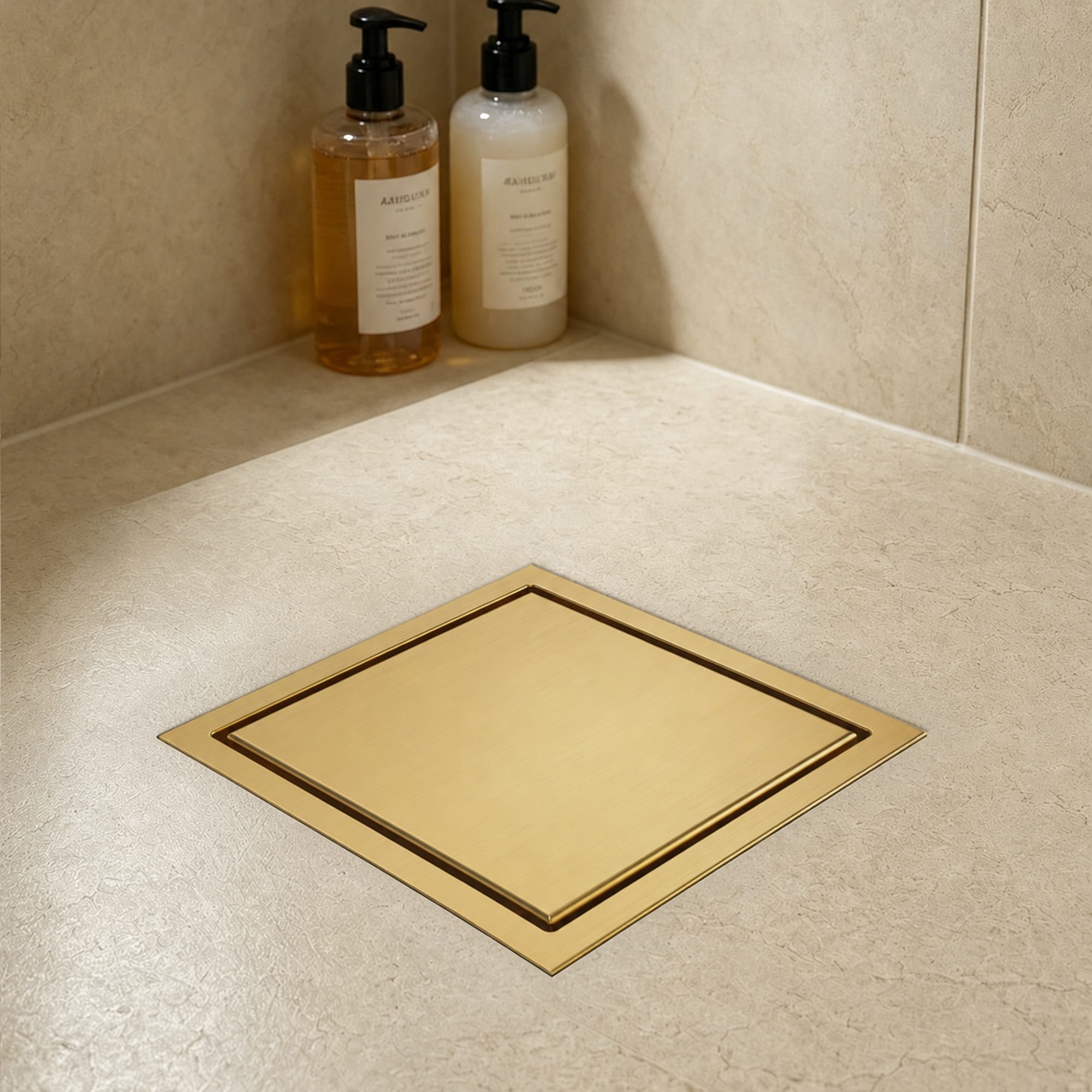 6 Inch Square Shower Drain with Reversible Tile Insert Cover and Hair Strainer 304 Stainless Steel