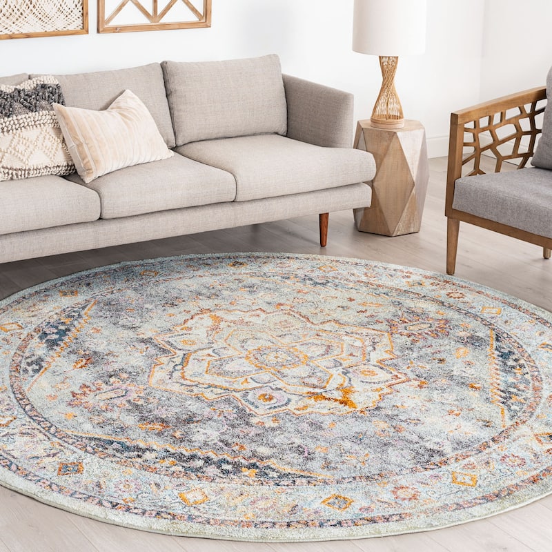 Whitfield Vintage Medallion Indoor Area Rug - 5'3'' Round - Gray
