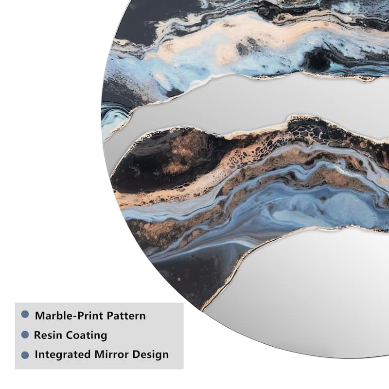 23.6" Round Wall Mirror Abstract Resin Fluid Art Mirror