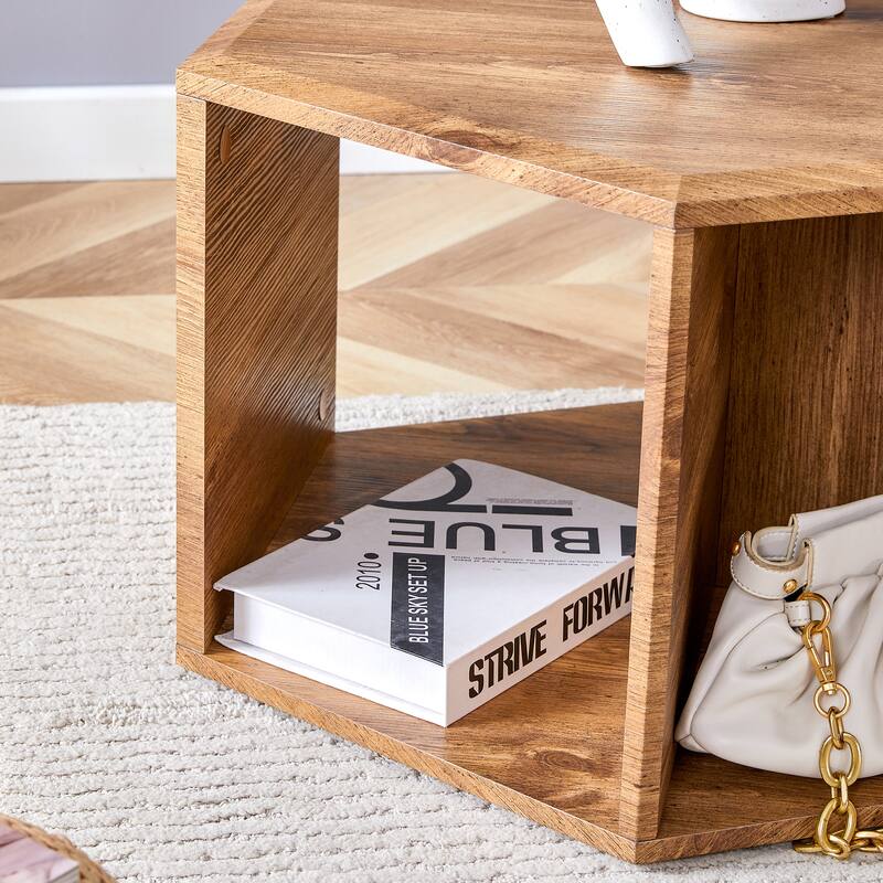 Roomfitters Hexagonal Coffee Table with Patterned MDF Finish, Modern Multi-Use Storage Table for Living Room