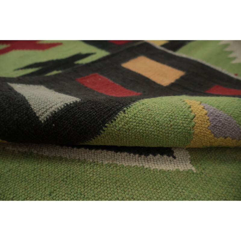 Hand Woven Oriental 100% Wool Carpet Southwestern Tribal Green Kilim Area Rug - 13' 4'' X 8' 5''