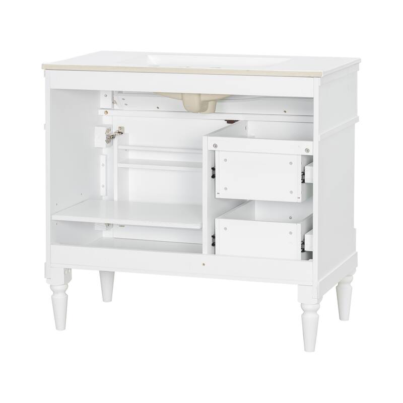 Roomfitters 36" Bathroom Vanity with Sink, Solid Wood Frame, Flip Drawer, 2 Drawers & Door Rack