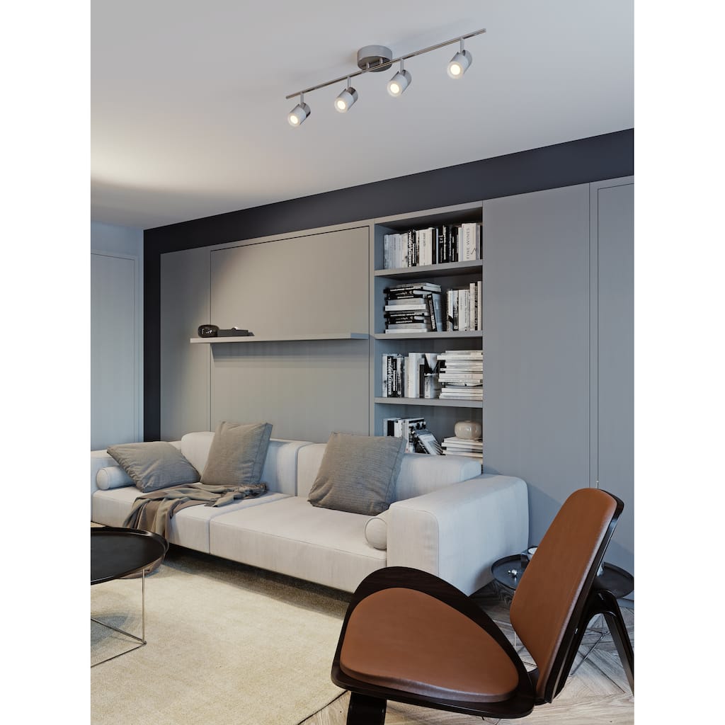 Gramercy 1-light Satin Nickel and White LED Fixed Rail, Frosted Clear Glass Shade - Satin Nickel