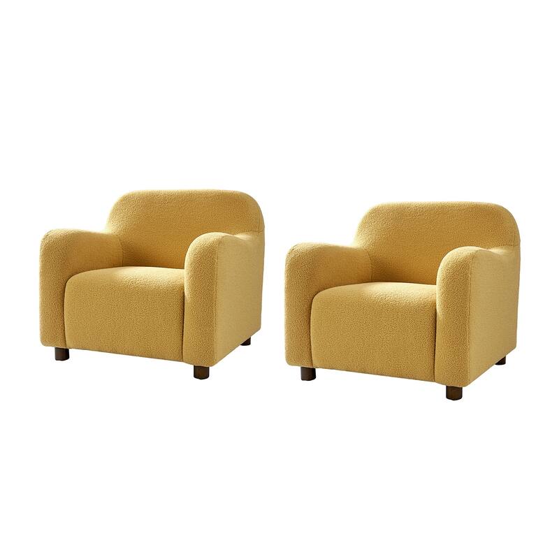 Wayne 35" Wide Boucle Upholstered Teddy Accent Chair with Solid Wood Legs Set of 2 by HULALA HOME