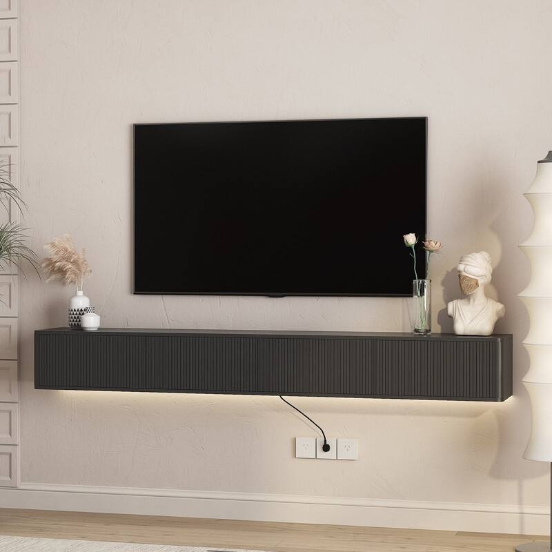 Floating 78" Wall Mounted TV Stand for TVs up to 85", Media Console Table with LED Lights and Power Outlet