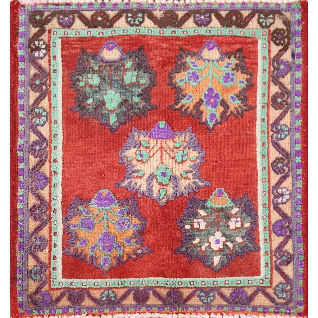 Geometric Tabriz Persian Vintage Square Rug Hand-knotted Wool Carpet - 1'7"x 1'8"