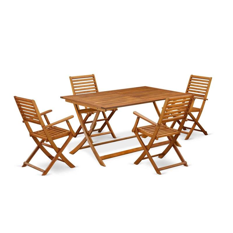 HomeStock 5-Piece Natural Oak Finish Solid Wood Top Dining table with 4 Chairs
