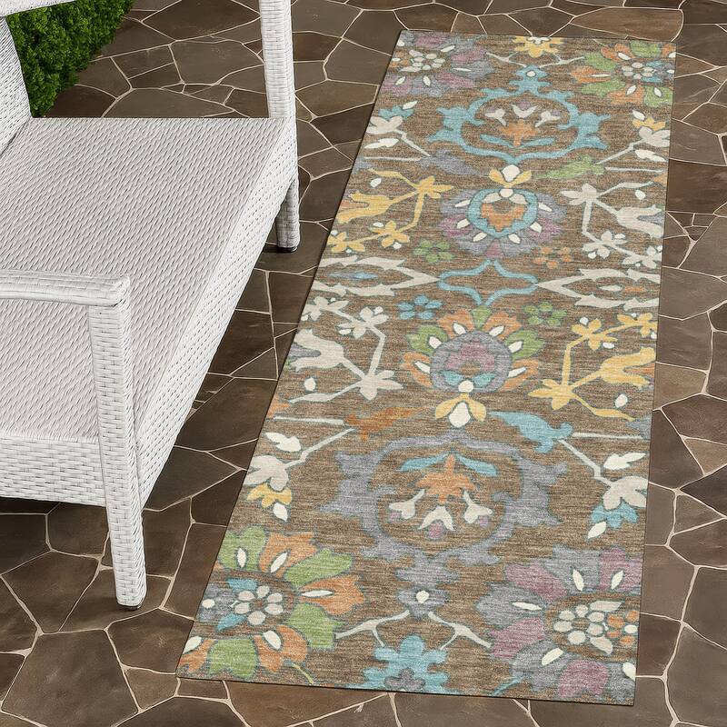 Machine Washable Indoor/ Outdoor Traditional Blanca Chantille Rug - Mocha - 2'3" x 7'6"