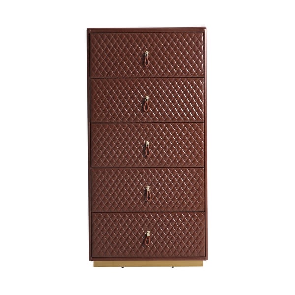 FUKAYI Faux Oil Waxed Leather Chest of Drawers for Bedroom Tall Dresser  with 5 Drawer Storage Organizer Storage - Bed Bath & Beyond - 41330571
