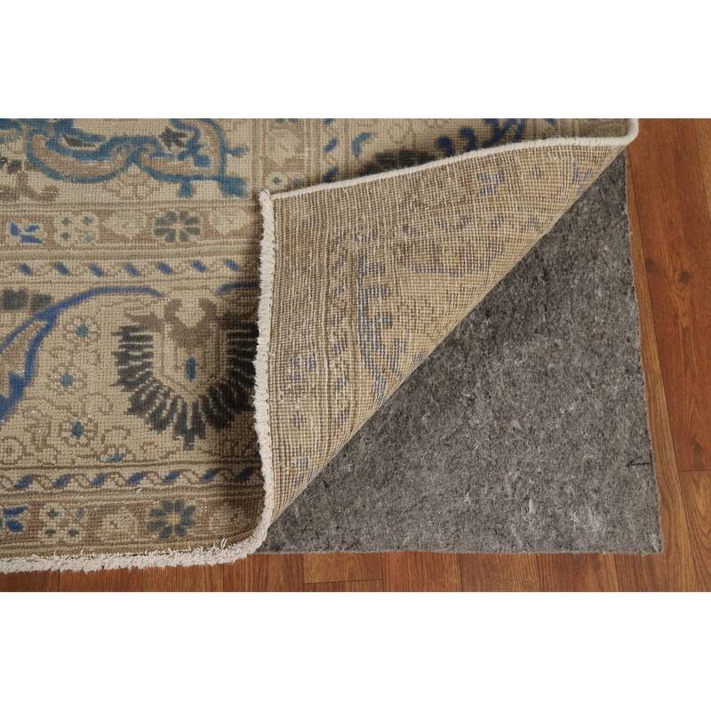 Distressed Blue Tabriz Vintage Persian Area Rug Handmade Wool Carpet - 9'7" x 12'2"