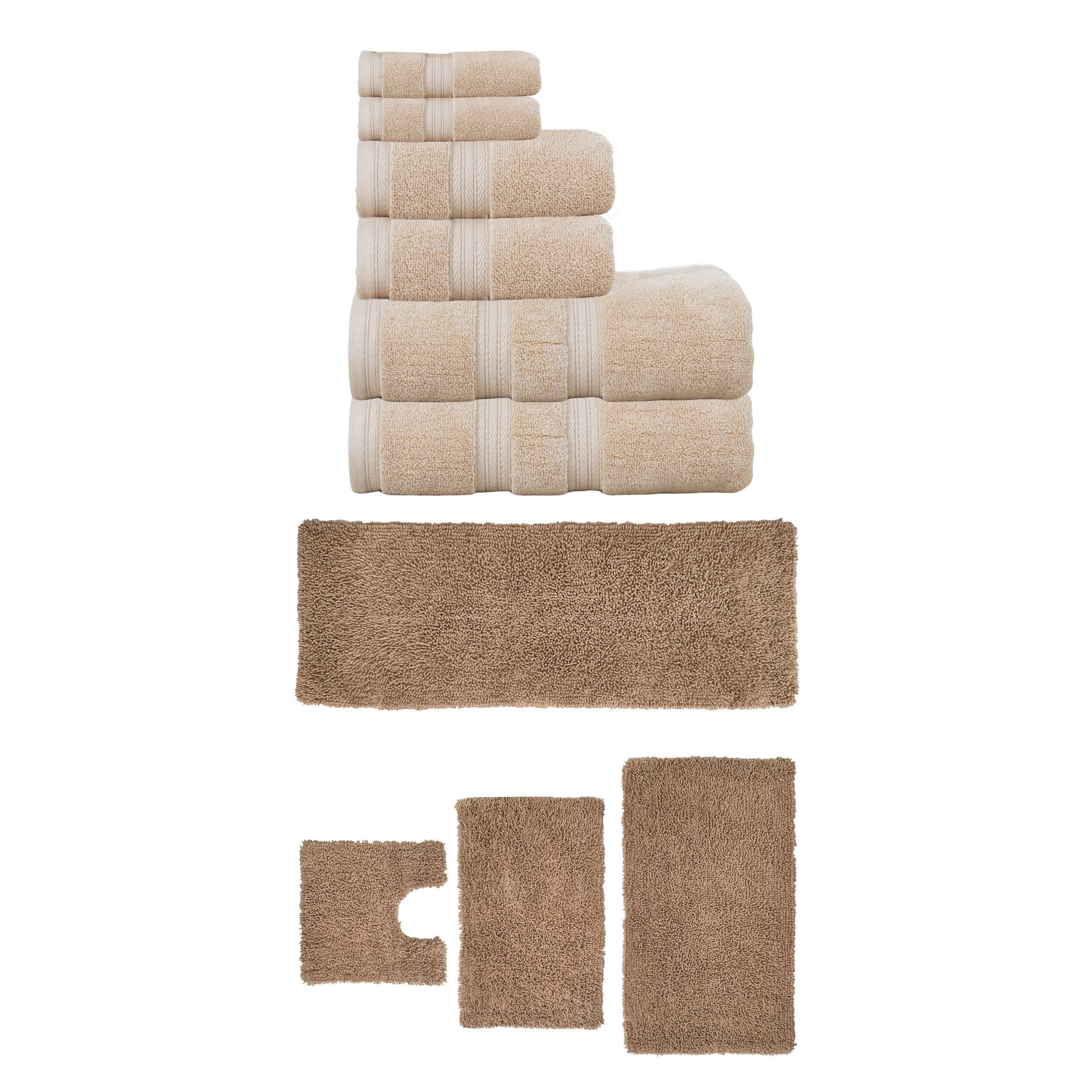 Home Weavers Fantasia Collection 100% Soft Cotton Super Absorbent 6 Pc Towel Set & 4 Pc Bath Rug Set, Machine Wash (Set of 10)