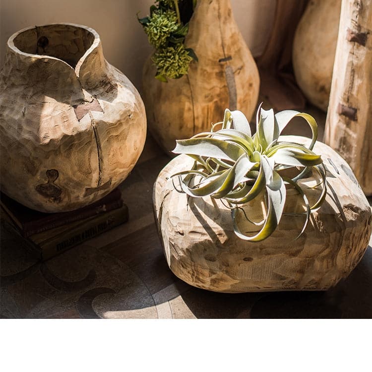 RusticReach Parasol Tree Wood Natural Solid Wood Floral Container