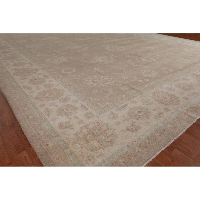 Hand Knotted Oriental 100% Wool Carpet Transitional All-Over Brown Oushak Area Rug - 14' 2'' X 11' 7''